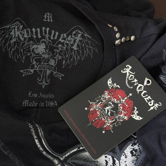 Konquest Shirt Mens Medium Guitar Cross Metallic Tee Tshirt Y2K Grunge Rock NEW - Picture 3 of 10